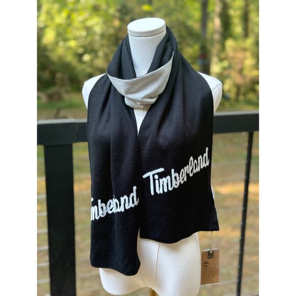 NEW Timberland Black White Knit Logo Scarf Winter Cold Weather Accessory Unisex - Picture 6 of 8